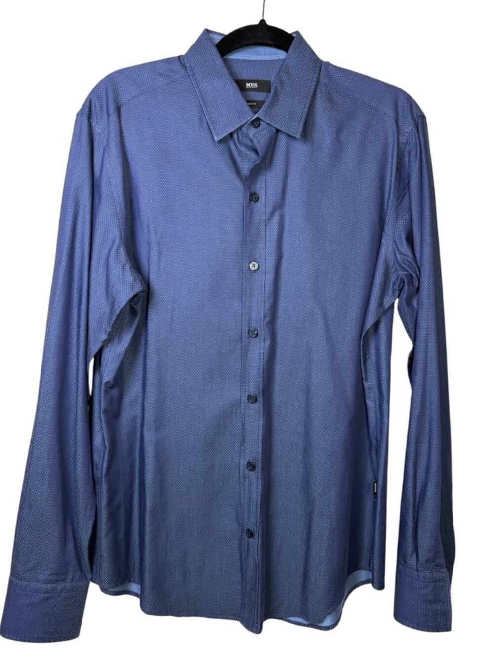 BOSS Hugo Boss Slim Fit Blue Micro Dot Dress Shirt Size M